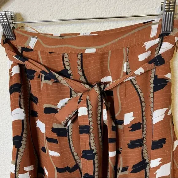 REISS Abigail Tie-Waist Rust Brown Abstract Print A-Line Skirt Tan Womens Size 0 - Picture 7 of 11